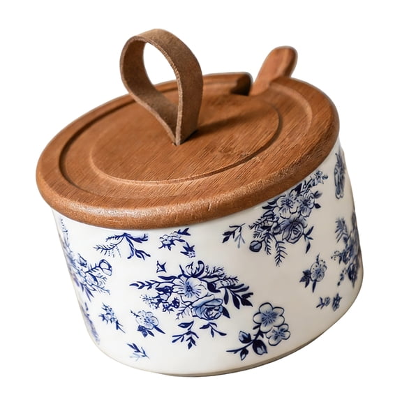 NEXAVKPR Ceramic Salt Pot Featuring Secure Lid And Spoon Accurate Seasoning Container Practical Kitchen Pepper Bowl