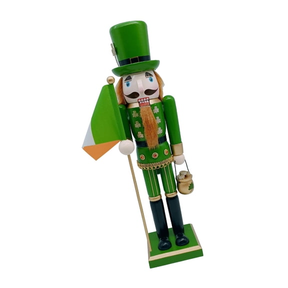 NEXAVKPR Classical Irish Festival 38cm Nutcrackers with Green Uniform Figurine Wood Patricks Day Puppet Home Tabletop Ornament