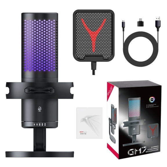 NEXAVKPR Computer Microphone With Real Time Record Adjust Sound For Streaming Desktop Mic with Intelligent Lights Noise Reduce