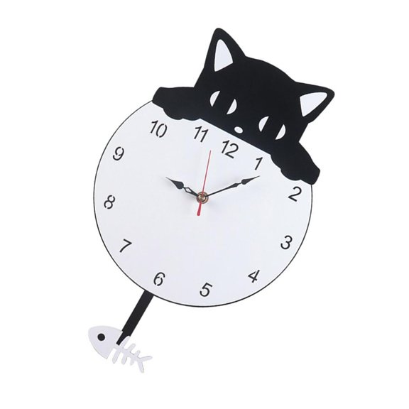 NEXAVKPR Creative Acrylic Cats Fish Swing Pendulum Wall Clock with Quiet Movement Easy Installs Battery Operated for Home Decors