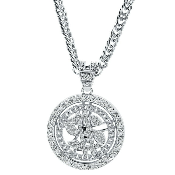 NEXAVKPR Dollar Sign Necklaces Money Chain 90s Hip Hop Rotatable Dollar Necklace for Men