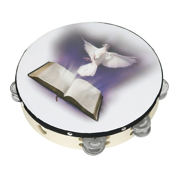NEXAVKPR Dove Bible Double Row Bells Tambourine Handbell Clap Drum Musical Instrument