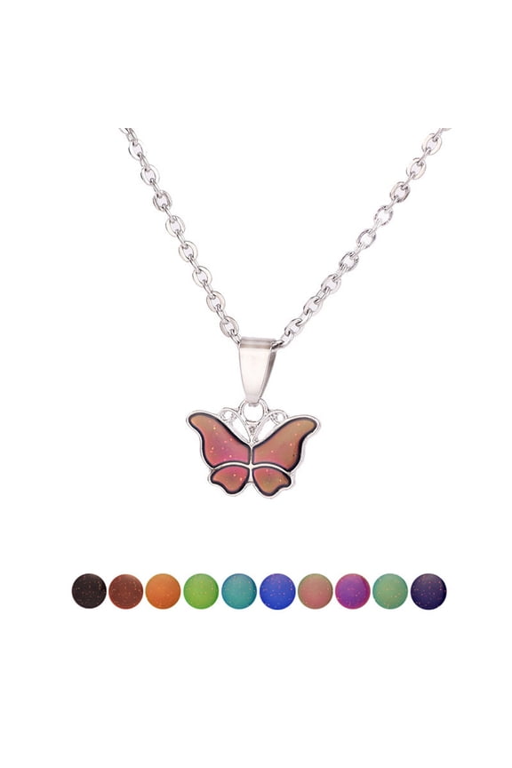 Elegant for Butterfly Gemstone Pendant Necklace Magic Emotion Feeling Color Change Mood Necklace Jewelry Gift for Women