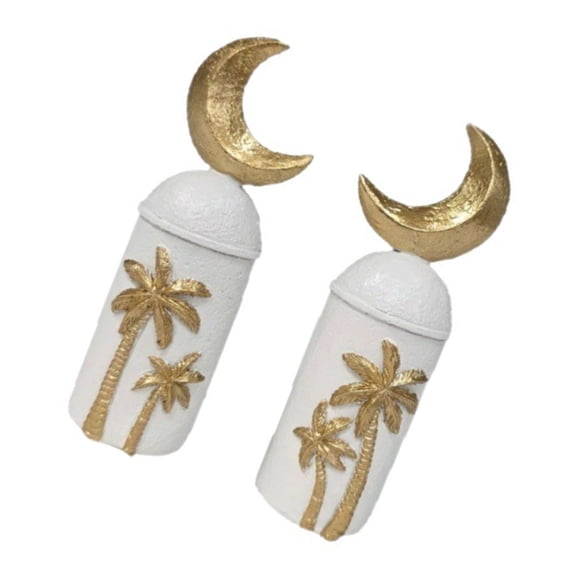 NEXAVKPR Exotic Middle Eastern 2Pcs Resin Moon And Coconuts Tree Castles Miniature Sculpture For Shelf Tabletop Decors Ramadans Gift