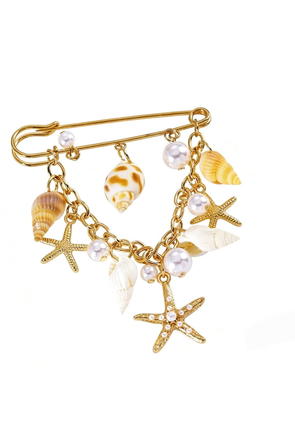 Fashionable Sea Charm Inspired Pin Alloy Shell And Starfish Brooch Multifunctional Badge Pin For Womens Apparel