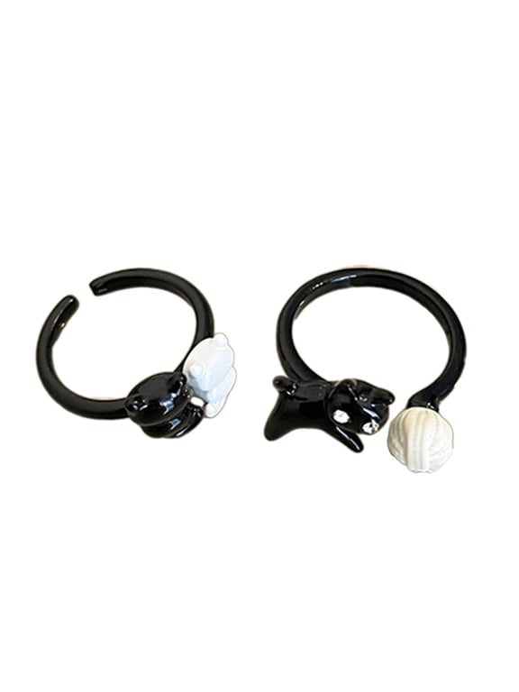 Funny Black Cat Open Rings for Women Fashion Cartoon Cute Kitten Finger Rings