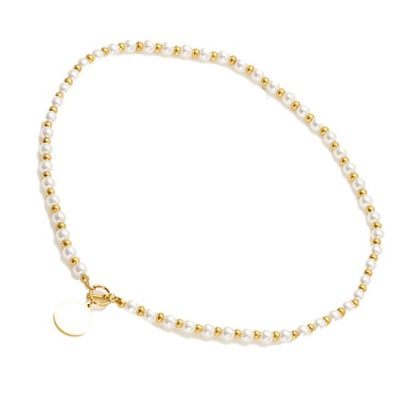 NEXAVKPR Gold Plated Stainless Steel Shell Pendant Necklace And Interlaced Pearls Chain Stylish Neckchain For Women
