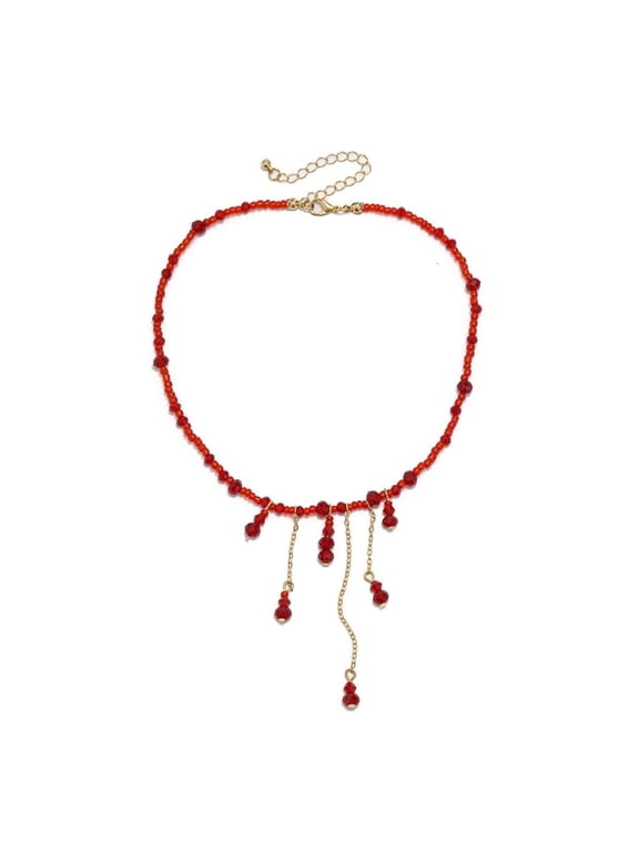 Gothic Blood Drip Necklace Crystal Pendant Necklace Beaded Necklace Jewelry Adjustable Necklace for Fashion Individuals