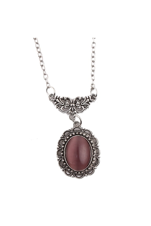 Gothic Vampire-Bat Necklace Purple Crystal Oval Pendant Lace Edge Charm Choker