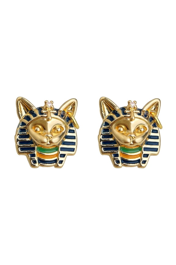 Handcrafted Egyptian Pharaoh Inspired Earrings Vintage Pharaoh Enamel Dripping Ear Studs Gold Plated Ear Accessories