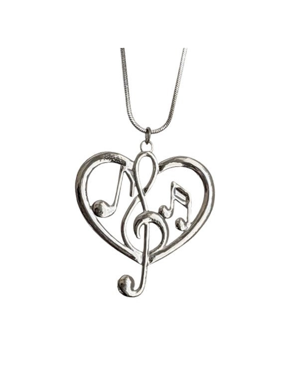 Heart Pendant Necklace for Women Silver Tone Alloy Snake Chain with Music Note Charm Adjustable Jewelry for Daily Wear and Parties
