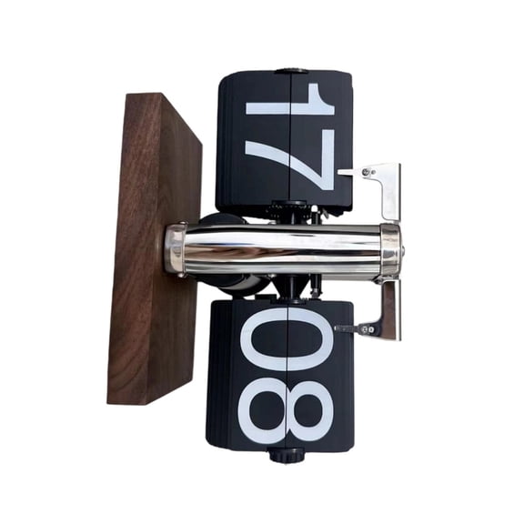 NEXAVKPR Home Wooden 24 Hour Clock Auto Flip System Stainless Steel Frame Quiet Operation