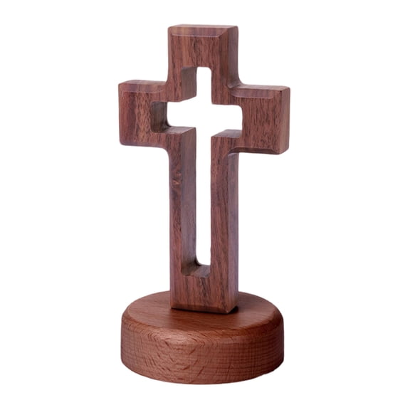 NEXAVKPR Natural Walnut Crucifix Figurine Church Pulpit Display Wooden Hollow Standing Crosses with Removable Magnetic Stand Gift