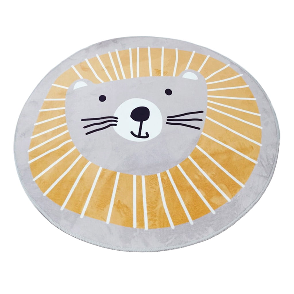 NEXAVKPR Nordic Cartoon Lion Childrens Area Rug Pad Baby Round for Play Crawling Mat Bedside Non-Slip Floor Carpet Kids Room Nursery Bedroom Decoration