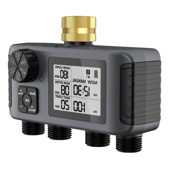 NEXAVKPR Outdoor 4 Area Sprinkler Controller With Auto Scheduling Rain Delay IPX5 Protection Brass Connector Garden Timer