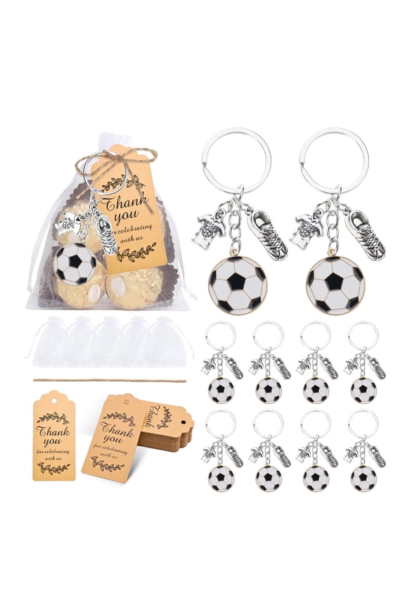 Pack of 10 Alloy Sports Charm Keychains Including Football Gear Styles Ideal for Team Spirit Support