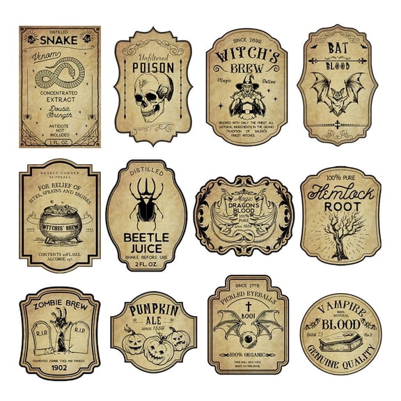 NEXAVKPR Pack of 12 Peelable Wine Bottle Labels Retro Decorations witches Cauldron Theme