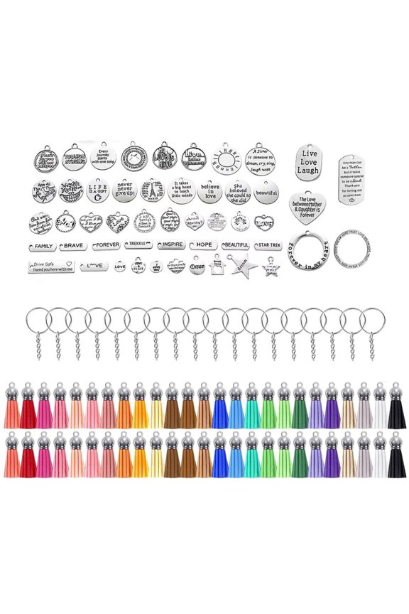 Personalized Keyring Creation Set Keychain Accessories with Motivational Charm and Tassels Jewelry Making Supplies