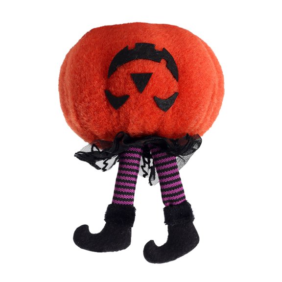 NEXAVKPR Pumpkin Plush Ornament with Funny Witches Leg Boot Figurines Party Props for Home Desktop Figures Toy Gift