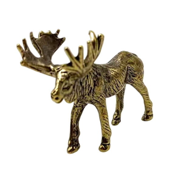 NEXAVKPR Realistic Brass Moose Sculpture for Living Room Office Desktop Shelf Decors Antique Metal Elk Deer Miniature Figurine