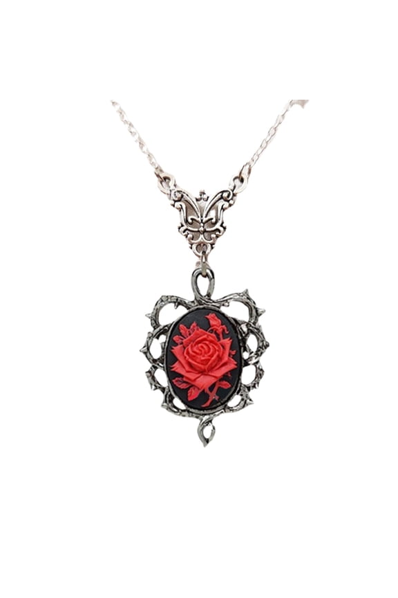 Retro Rose Flower Pendant Necklace Goth Punk Necklace Jewelry Gift for Womens