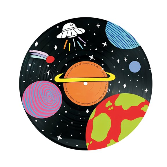 NEXAVKPR Retro Wooden Planet Design Doodles Vinyls Record Wall Art Plaque Home Decoration