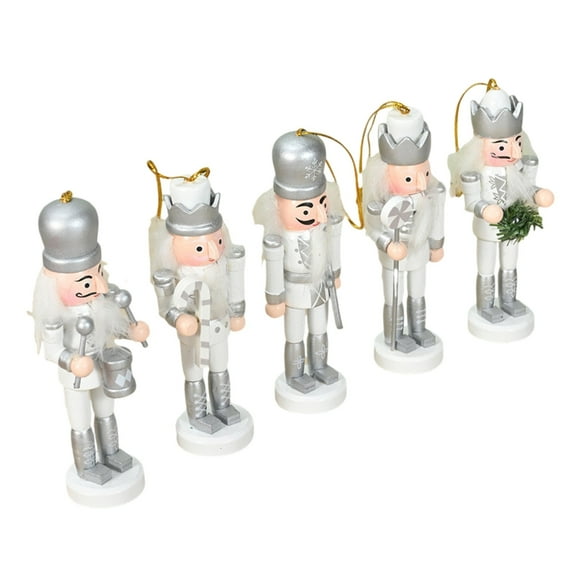 NEXAVKPR Set of 5 Silver Nutcrackers Soldier Pendant Ornament Christmas Tree Decoration