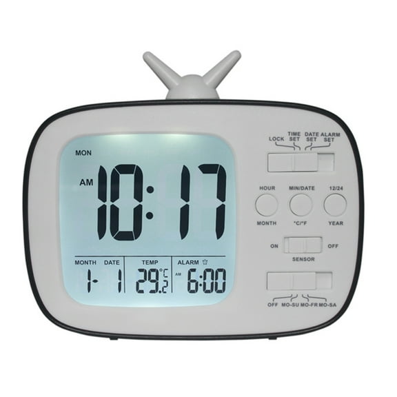 NEXAVKPR TV Digital Display Alarm Clock With Calendar Thermometer for Bedsides Table