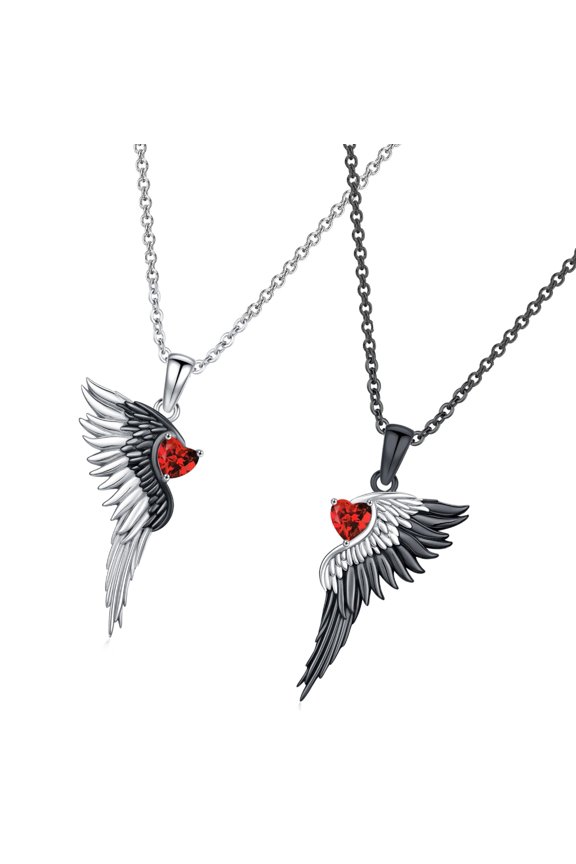 Unique Angel Devil Wing Heart Pendant Necklace For Couples In Black White