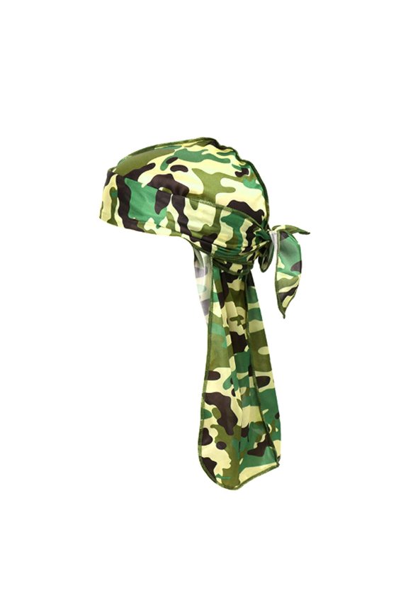 Unisex Imitation Silk Durag Pirate Cap Contrast Color Camouflage Bandana Turban Hat Long Tail Cycling Beanie Headwrap