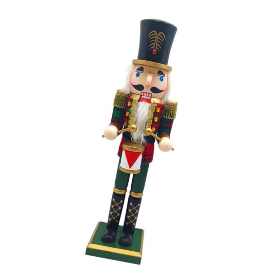 NEXAVKPR Wood Checkered Nutcrackers Christmas Soldier Puppet Figure with Tambourine 38cm