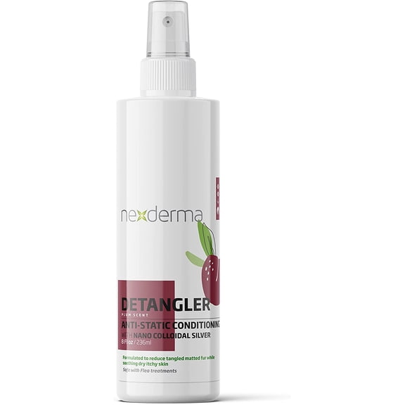 NEXDERMA Anti-Static Detangler for Coat, Mane & Tail for Pets, Instant Detangling Conditioner for Dogs, Reduce Hair Breakage, Nourish Hair & Radiant Shine, Plum Scent - 8 Ounce