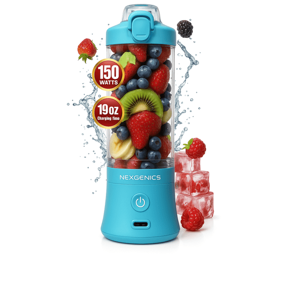 NEXGENICS Blast MAX Personal Cordless Blender for Smoothies, Frozen Drinks, Ice Crush, 20 oz. Twist & Go Vessel, Blue