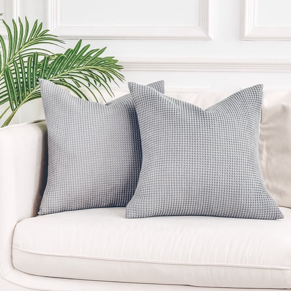 NEXHOME PRO 100% Cotton Waffle Weave Throw Pillow Covers 18x18 Inch Set of 2, Home Decorative Pillow Shams Cases 2 Pack for Bed Couch Sofa Car, No Insert, Grey