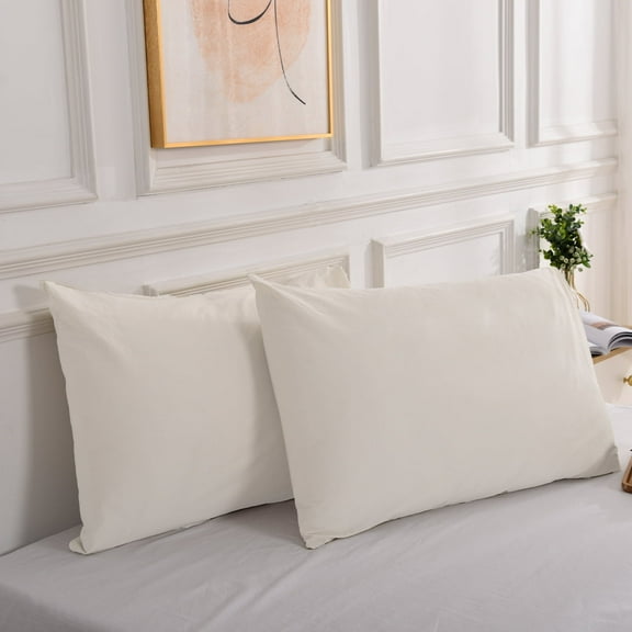 NEXHOME PRO 100% Organic Cotton Queen Pillowcases Set of 2, Envelope Closure, Soft Durable Pillow Cases for Bed (20x30 inch, Cream)