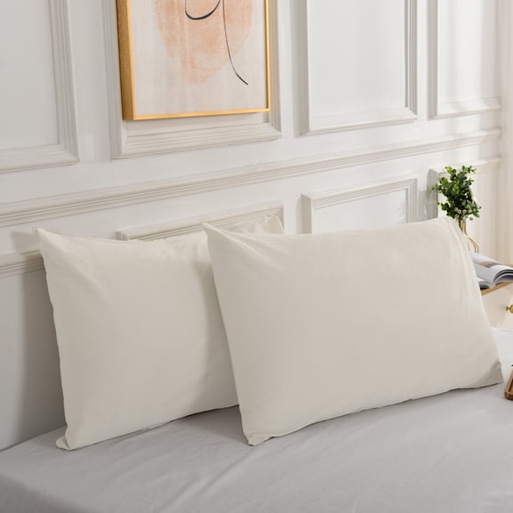 NEXHOME PRO 100% Organic Cotton Standard Pillowcase Set of 2, Envelope Closure, Soft Durable Pillow Cases for Bed (20x26 inch, Cream)