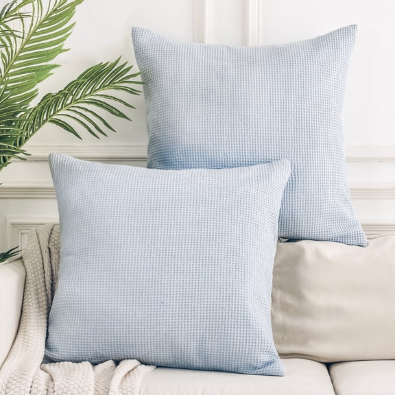 NEXHOME PRO Euro Pillow Covers 26x26 Inch, 100% Cotton Waffle Weave, Set of 2, Home Decorative Throw Pillow Covers 2 Pack for Bed Couch Sofa Car, No Insert, Light Blue