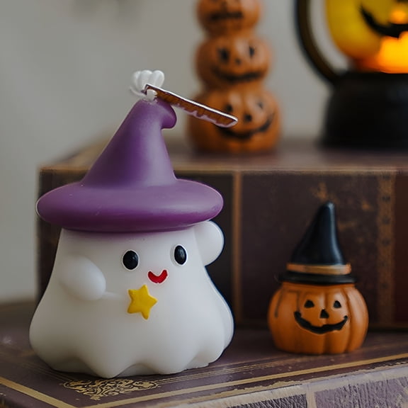 NEXIMO 2026 New Halloween Ghost Candles White Spooky Burning Candle Cute Ghost Halloween Decorations Soy Wax Scented Halloween Candles for Home Halloween Party Bedroom Room Table Decor Gifts