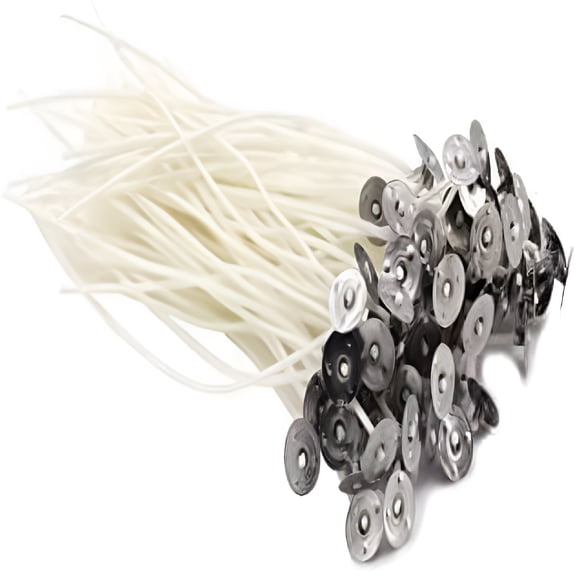 NEXIMO 6-Inch Natural Candle Wicks with Tabs 100Pcs 100% Natural Cotton Core - Low Smoke - Pre-Waxed for Candle Making