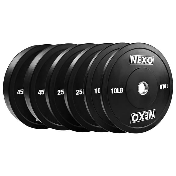 NEXO 160LB Rubber Bumper Plate Set - Premium Matte Black Finish 2x 45LB 2x 25LB 2x 10LB Cross Training Weight Plates