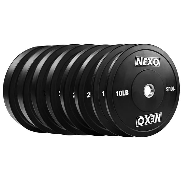 NEXO 230LB Rubber Bumper Plate Set - Premium Matte Black Finish 2x 45LB 2x 35LB 2x 25LB 2x 10LB Cross Training Weight Plates