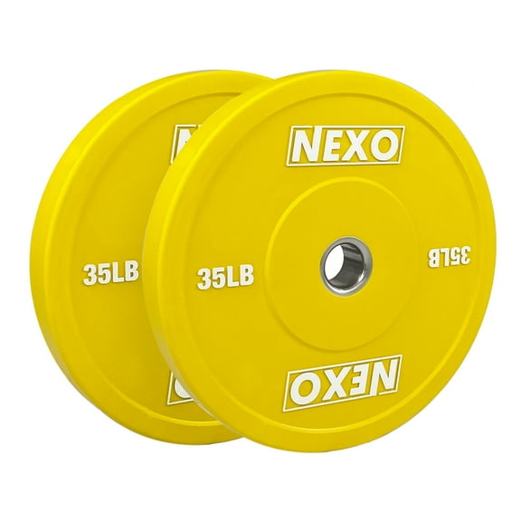 NEXO 35LB Rubber Bumper Plate Pair - Premium Matte Yellow Finish 2x 35LB Cross Training Weight Plates