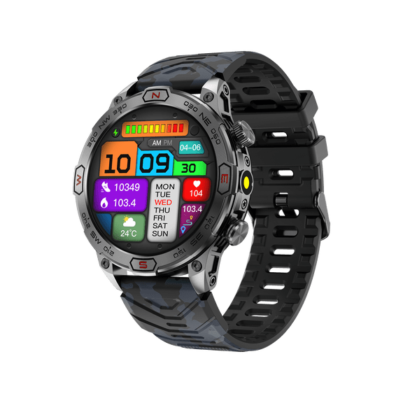 NEXOVA Smartwatch Fitness Tracker Compass 1.43-inch AMOLED Screen Multiple Sports Modes Pedometer 1ATM Waterproof Make/Answer Calls Message Notifications