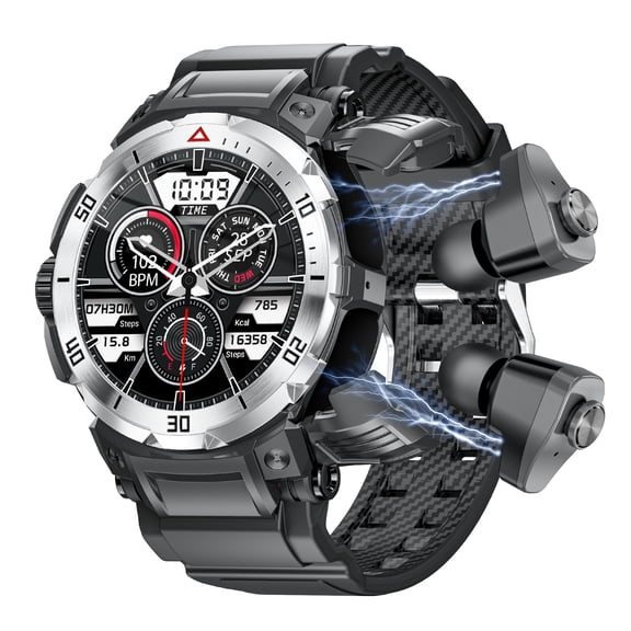 NEXOVA Smartwatch TWS Earphones 2-in-1 Fitness Tracker 1.46-inch Make/Answer Calls Message Notifications Multiple Sports Modes Pedometer IP67 Waterproof