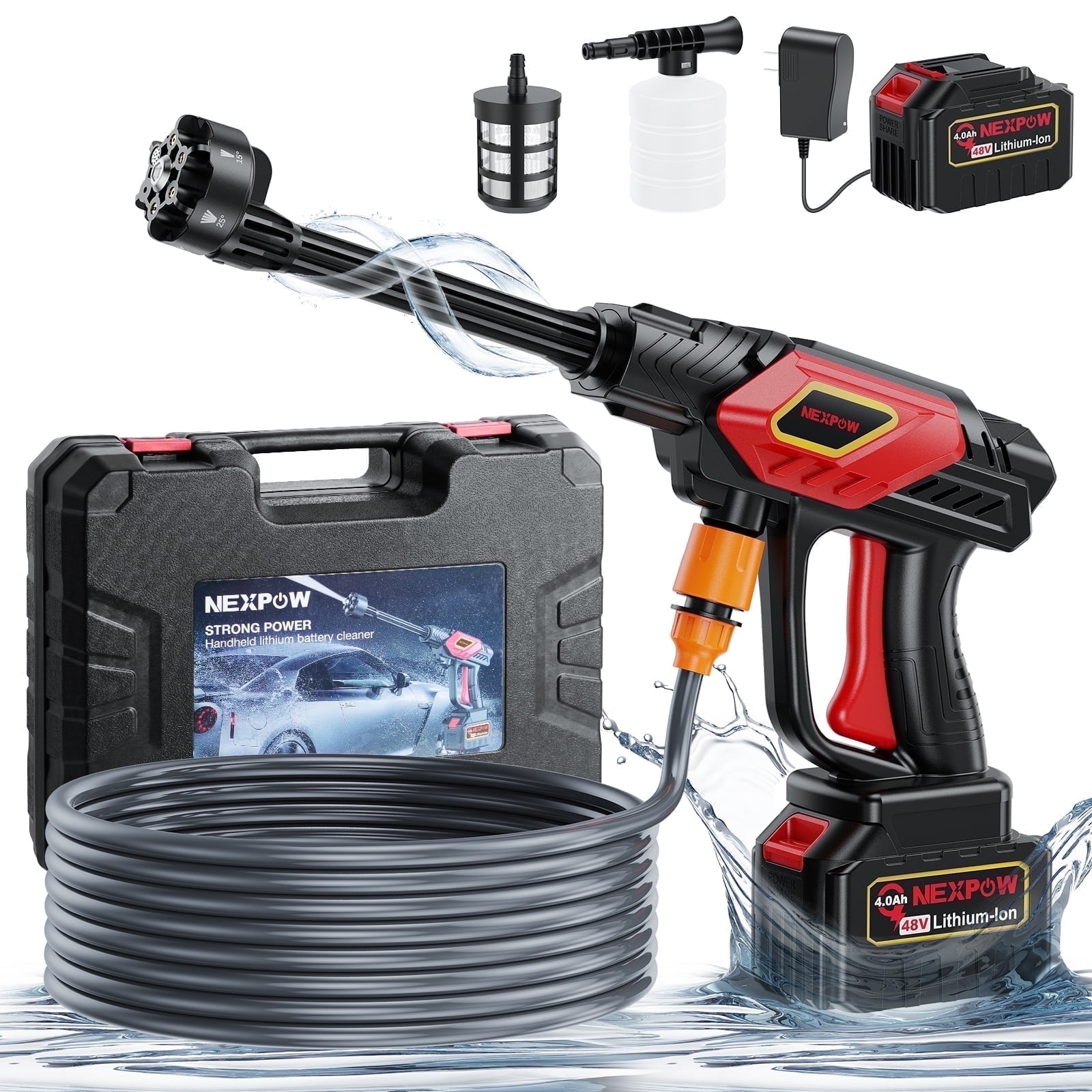 Walmart discounts of Nexpow Cordless Pressure Washer, 1000PSI 2.4GPM Power Washer, 6-in-1 Nozzle, 32.8ft Hose