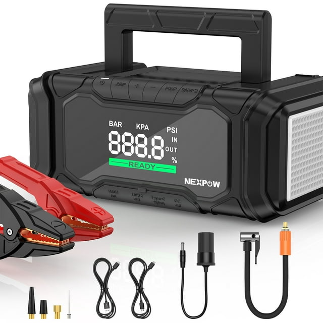 NEXPOW 3500A Peak Car Battery Jump Starter with Air Compressor, 12V