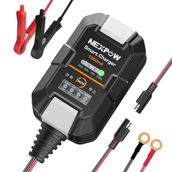 NEXPOW Automotive Battery Charger - 6V/12V 1A Trickle Charger, Battery Maintainer for Vehicles