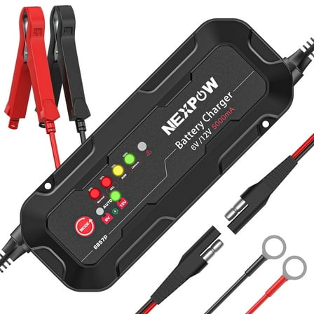 NEXPOW Car Battery Charger, 5A 6V/12V Smart Trickle Charger with Force Charge Mode, Battery Maintainer for Car, Motorcycle, Truck