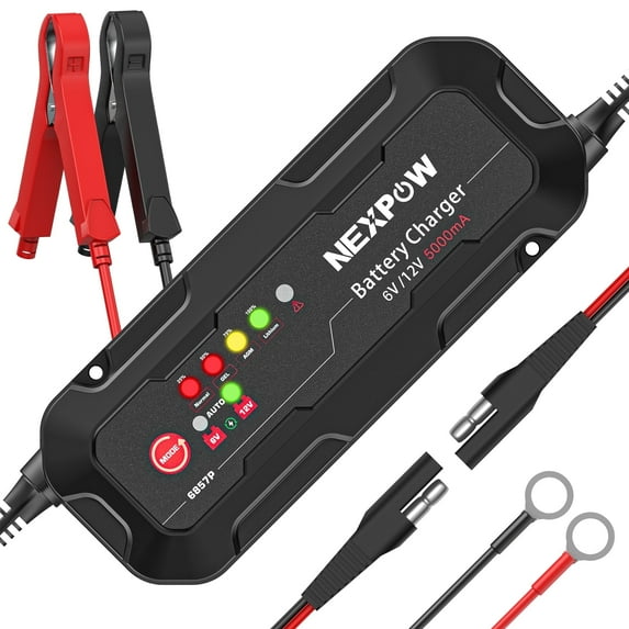 NEXPOW Car Battery Charger, 5A 6V/12V Smart Trickle Charger with Force Charge Mode, Battery Maintainer for Car, Motorcycle, Truck