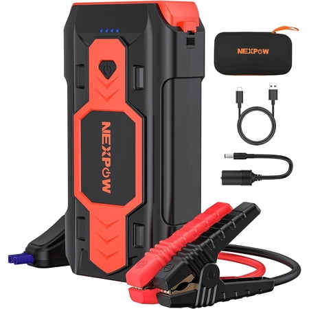 NEXPOW Battery Jump Starter, 2500A Car Jump Starter (up to 8.0L Gas/8L Diesel Engines), 12V Battery Booster Pack with USB Quick Charge 3.0 and 4 LED Modes Red Blue Warning